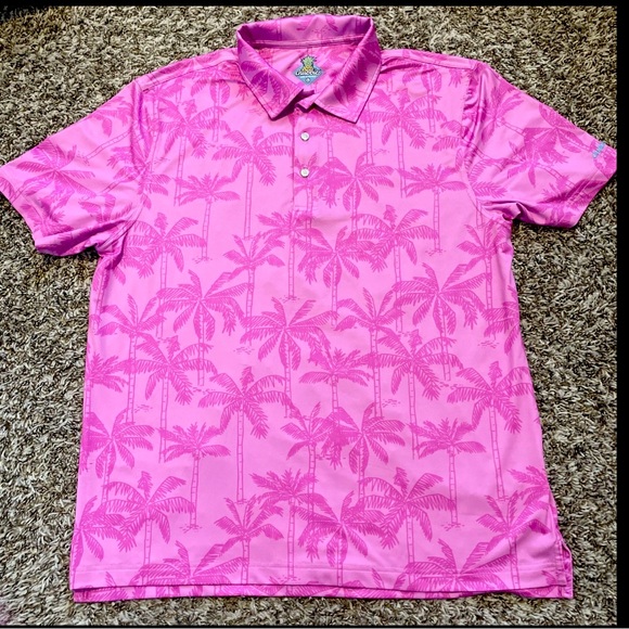 Chubbies Polo Shirt Men’s Large Pink Palm Tree Stretch Golf Performance Tee - Picture 1 of 7